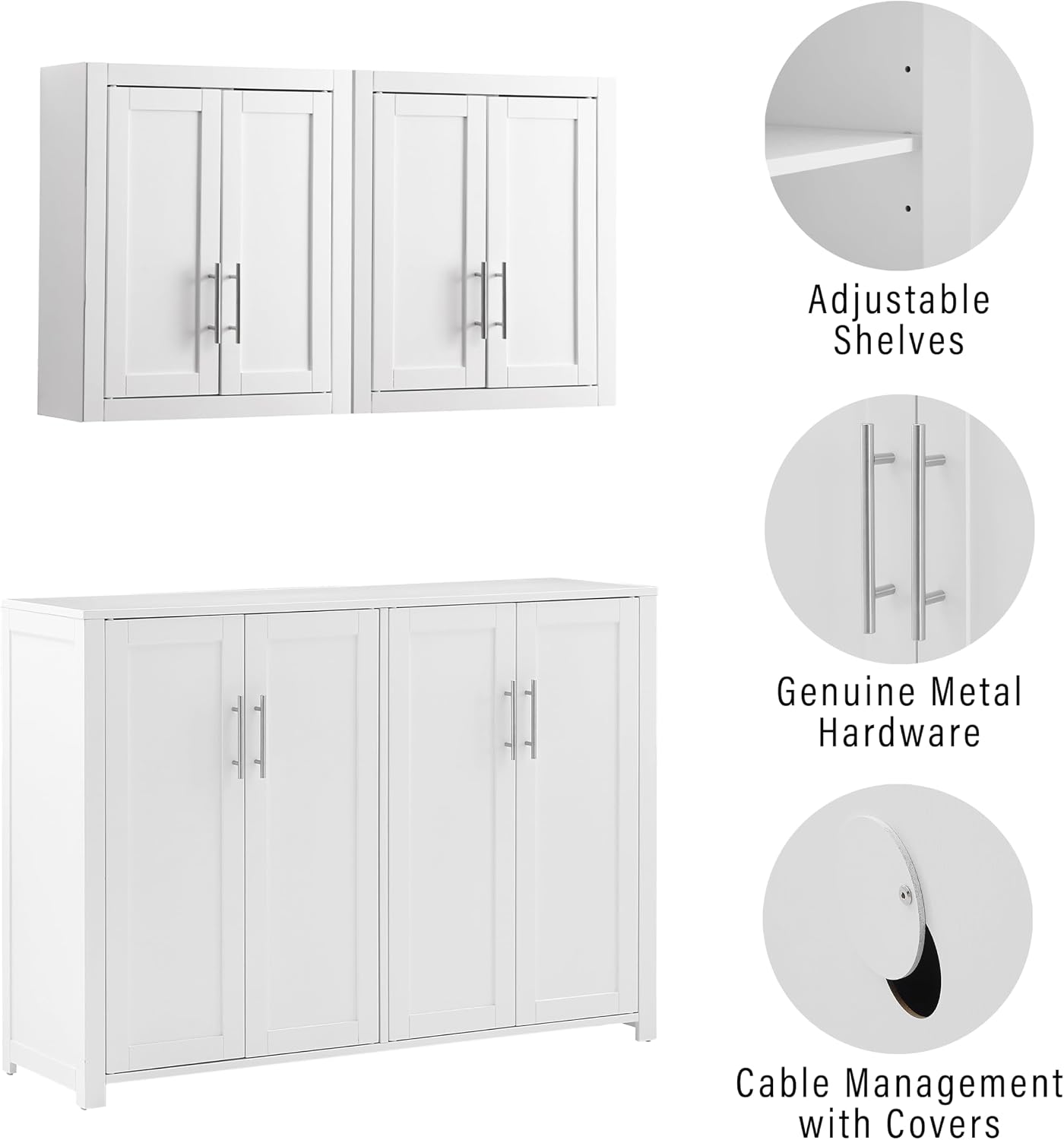 Crosley Furniture Savannah 3-Piece Traditional Kitchen Storage Pantry Set, Storage Cabinet and Wall Cabinets, White