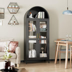 72.8" Tall Display Cabinet with Glass Doors, Metal Arched Cabinet with 2 Adjustable Shelves & Lock, Freestanding Curio Storage Cabinet for Home, Assembly Required, Black