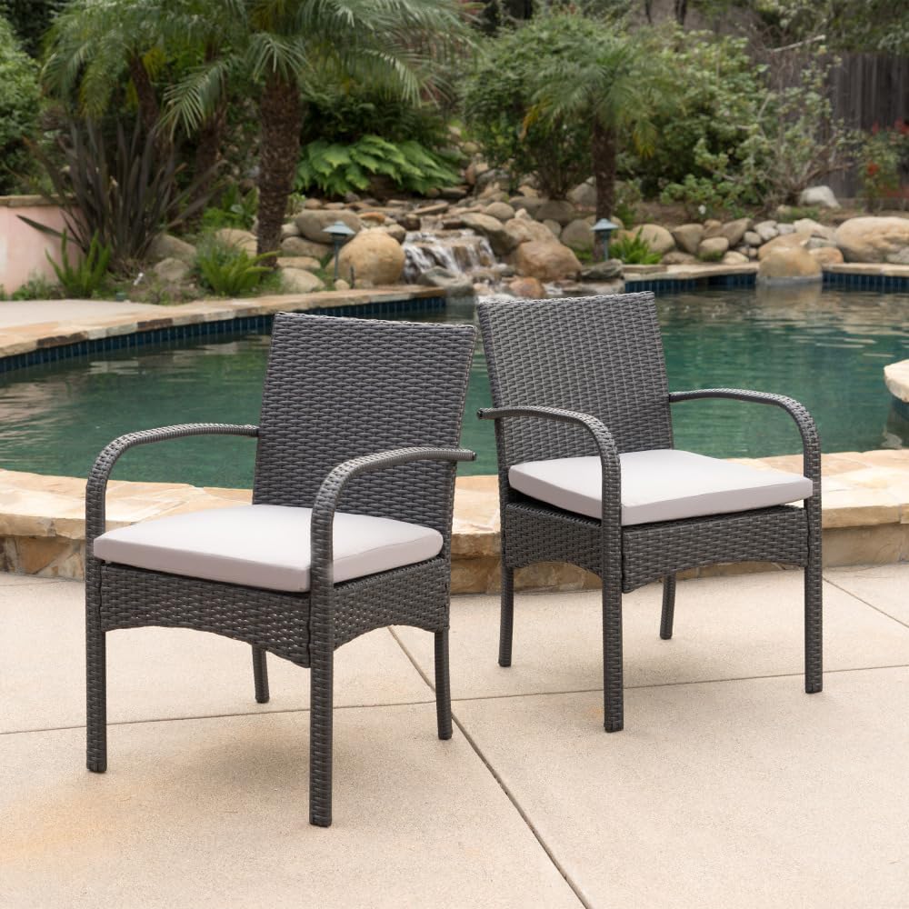Patio Dining Chairs, Cordoba Set of 2 PE Wicker Outdoor Rattan Side Chairs for Garden Deck Backyard Porch Dining Table and Patio Seating
