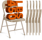 6 Pack Folding Chairs with Padded Seats, Portable Metal Folding Chairs, Vinyl White Padded Folding Chair for Home Party Office Event Outdoor Indoor (Brown, 6 Pack)