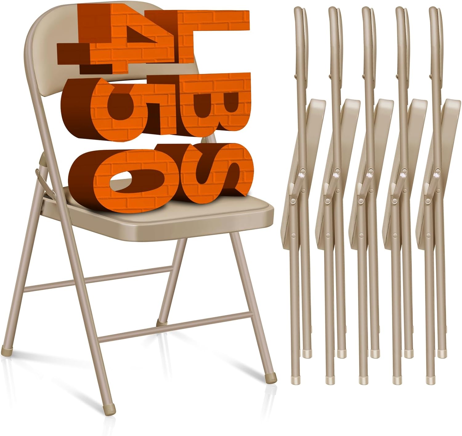 6 Pack Folding Chairs with Padded Seats, Portable Metal Folding Chairs, Vinyl White Padded Folding Chair for Home Party Office Event Outdoor Indoor (Brown, 6 Pack)