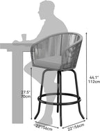 YITAHOME 27" Bar Stools Set of 6 with Arms & Cushions, 360° Swivel Outdoor Bar Stools, All Weather Counter Height Bar Stools Set of 6 with Curved Back for Backyard, Kitchen Island, Dining Room, Gray