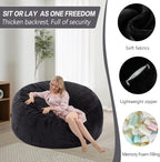Magic in House 3FT Bean Bag Chair - BeanBag Chairs with Filler, Large Round Fluffy Sofa for Adults, Removable Machine-Washable Flannel Cover, for Living Room & Bedroom - Black(35"x35"x25")