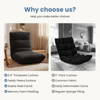 DUMOS Folding Floor Chair with Back Support, Adjustable 14-Position Floor Seating with Comfy Teddy Velvet for Adults & Kids, Reading, Gaming, Meditation, Watching, Black