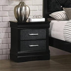 Modern Style Two Drawers Nightstand Black Finish Solid Wood Crystal-Like Button Tufted,for Small Spaces