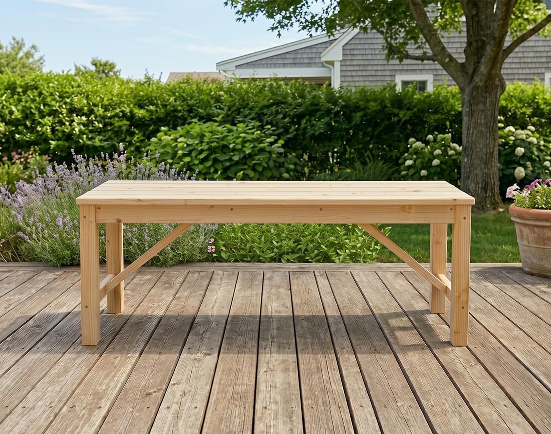 FORTUNO Natural Outdoor Wood Bench Indoor Backless Porch Rustic Square Fir Log Solid Wood Fire Pit Bench for Patio Garden Deck and Backyard, 55" W×15.7" D×17.7" H, Natural