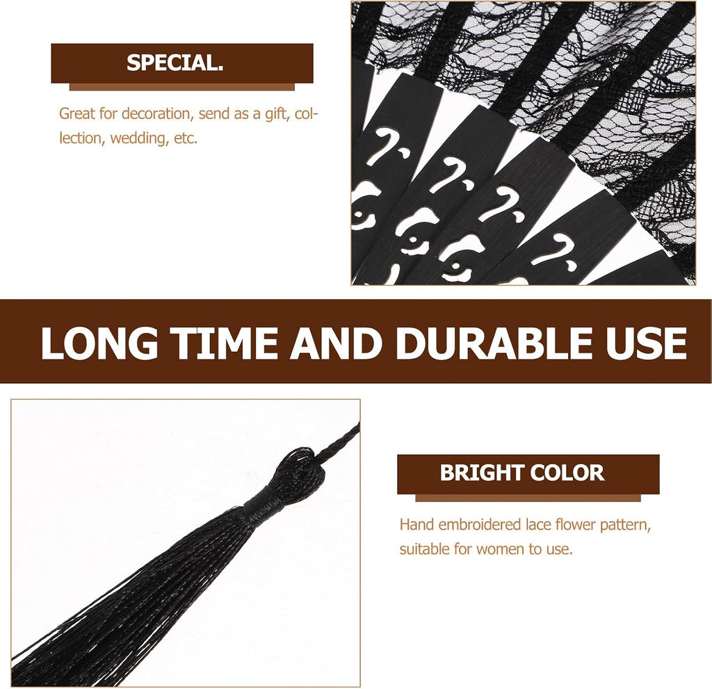 Sewroro Black Lace Folding Fan, Spanish Victorian Hand Fan, Bamboo Lace Foldable for Summer Wedding Party Favor And Fancy Dress