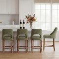 UVV Bar Stools Set of 4, Upholstered Counter Height Bar Stools, Modern Counter Stools with Wood Legs for Kitchen Island Dining Room Bar, Green