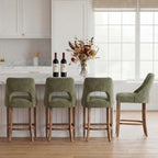 UVV Bar Stools Set of 4, Upholstered Counter Height Bar Stools, Modern Counter Stools with Wood Legs for Kitchen Island Dining Room Bar, Green