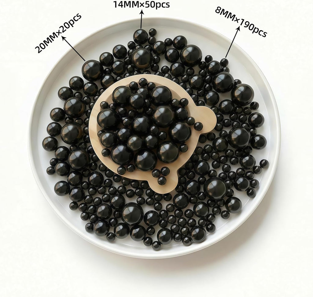 260Pcs Black Vase Filler Beads for Centerpieces,No Hole Faux Pearl 8/14/20mm,for Vase Filling Decorations, Candle Centerpieces, Wedding Centerpieces, Home Party Decor.