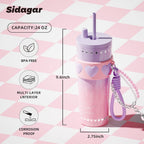 24 oz Stainless Steel Tumbler with Lid and Straw, Insulated Coffee Mug, Leak Proof, Portable Iced Travel Water Bottle, Reusable Thermal Coffee Cup Gift for Women, Purple