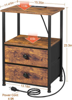 LOAKEKEL Night Stand Set 2, LED Nightstand with Charging Station