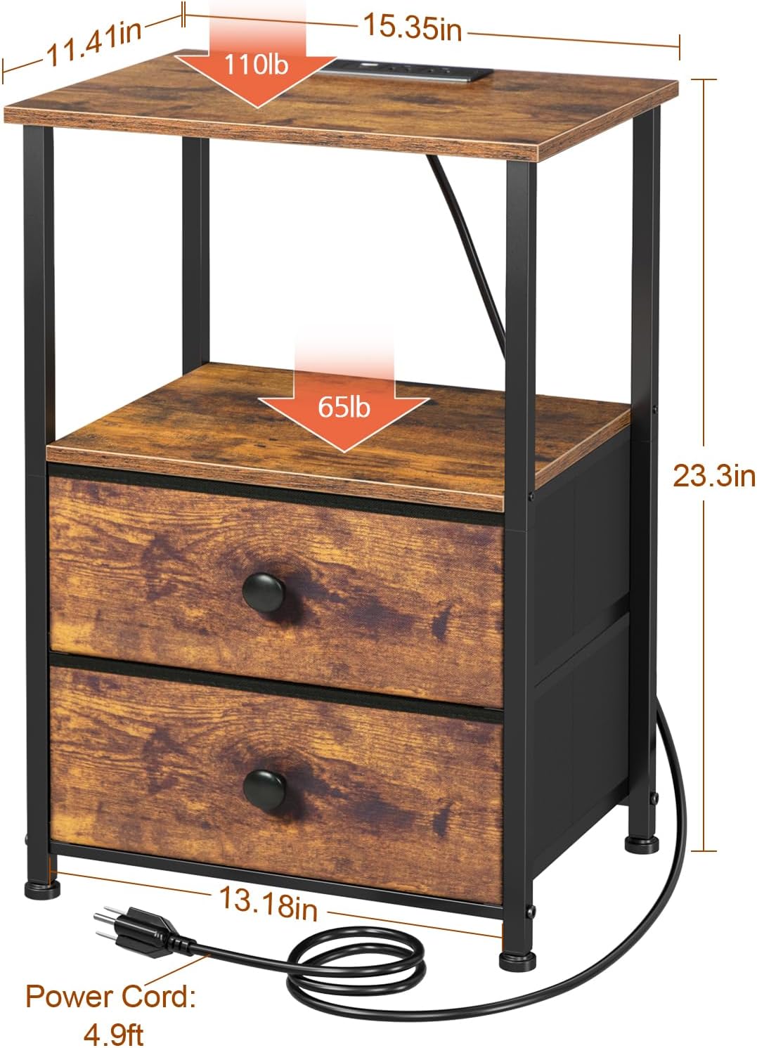 LOAKEKEL Night Stand Set 2, LED Nightstand with Charging Station