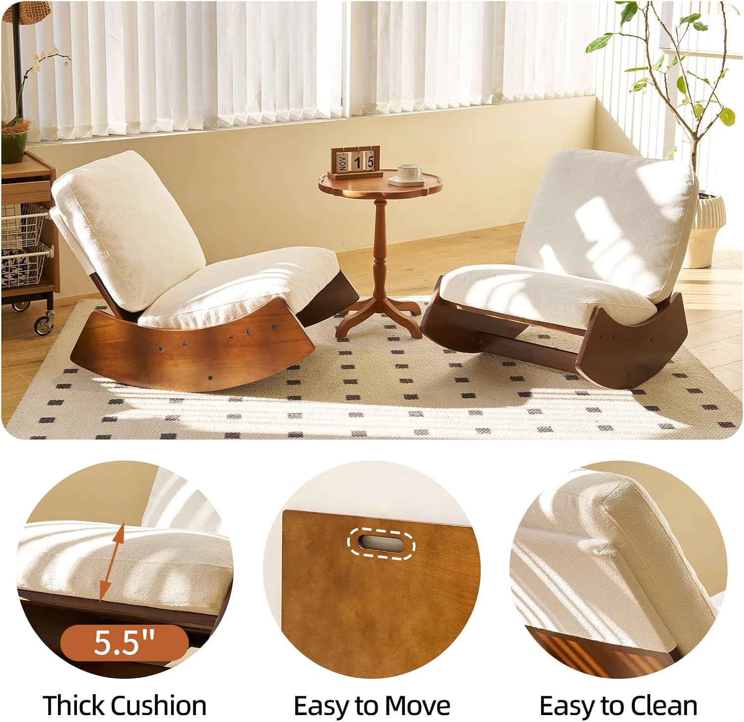 HAZO Nursery Rocking Chair Tall Back Boucle Glider Rocker Rocking Accent Chair Comfy Single Sofa Side Chair for Living Room Bedroom Hotel, Bedroom(White)