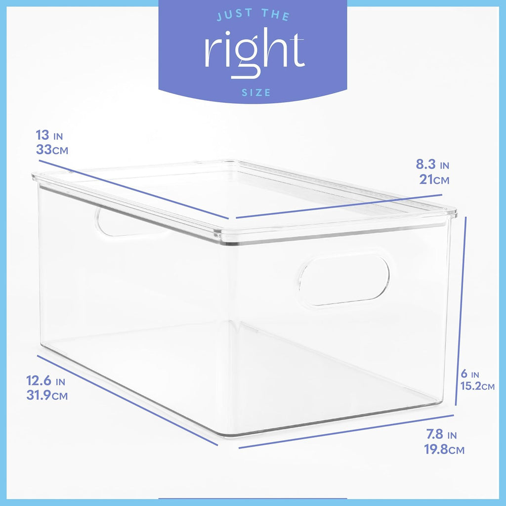 primebox Plastic Clear Stackable Storage Bins with Lids. Great for Pantry or Kitchen Organization. Fridge Organizer Containers. Cabinet, Bathroom Organizer. 6 Pack