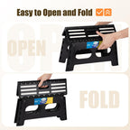 Korpai 9" Folding Step Stool for Adults and Kids 15-Inch Extra Wide Stool Holds Up to 300 lbs,Non-Slip Folding Stools with Handle,Compact Plastic Foldable Step Stool for Bathroom,Kitchen,ect, Black