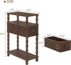 MaxSmeo Narrow Side Table, Small Nightstand with Drawer, Skinny End Table with Storage for Small Spaces, Bedroom, Living Room (Walnut Brown)