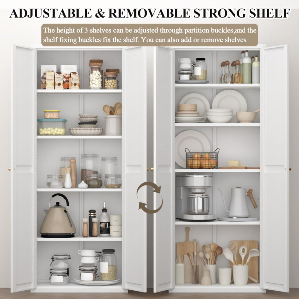 Extra Tall 2-Door Metal Storage Cabinet, 71-Inch Pantry Cabinet with Adjustable Shelves, 180 lbs Capacity, Large Steel Locker for Kitchen, Pantry, Utility Room
