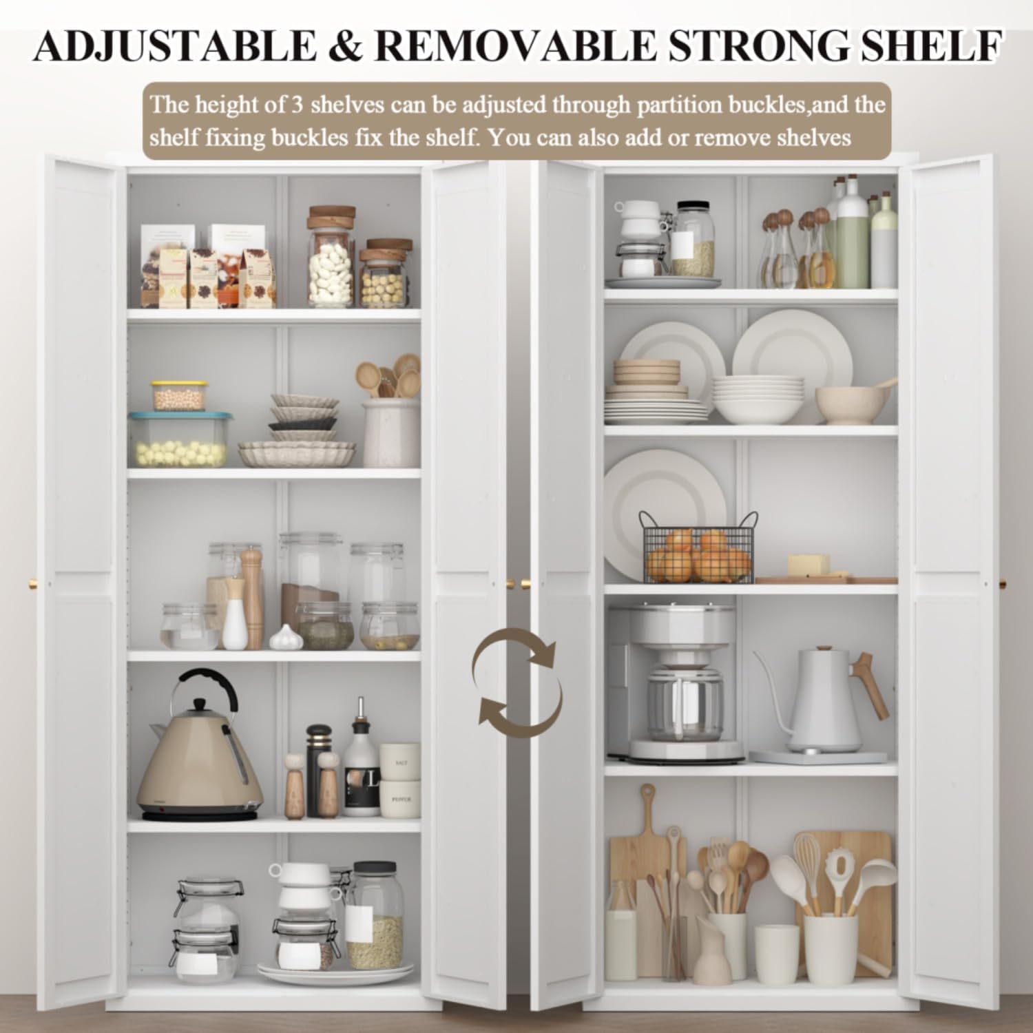 Extra Tall 2-Door Metal Storage Cabinet, 71-Inch Pantry Cabinet with Adjustable Shelves, 180 lbs Capacity, Large Steel Locker for Kitchen, Pantry, Utility Room
