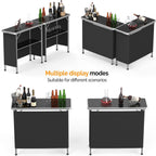 VINGLI Portable Bar Table, 2-Tier Shelves, Mobile Bar Table for Events, Party, Camping, Picnic, Tradeshow, Indoor with Black Skirt, 39 "L x 34" H