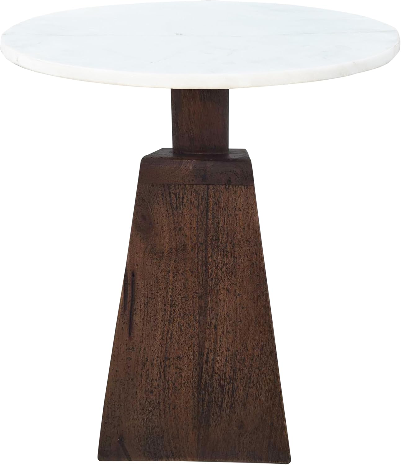 Port Blair Side End Table, 16.5 Inch Height, Round White Genuine Marble Top, Handcrafted Mango Wood Base, Modern Accent Table for Living Room, Bedroom, Entryway and Home Decor Display