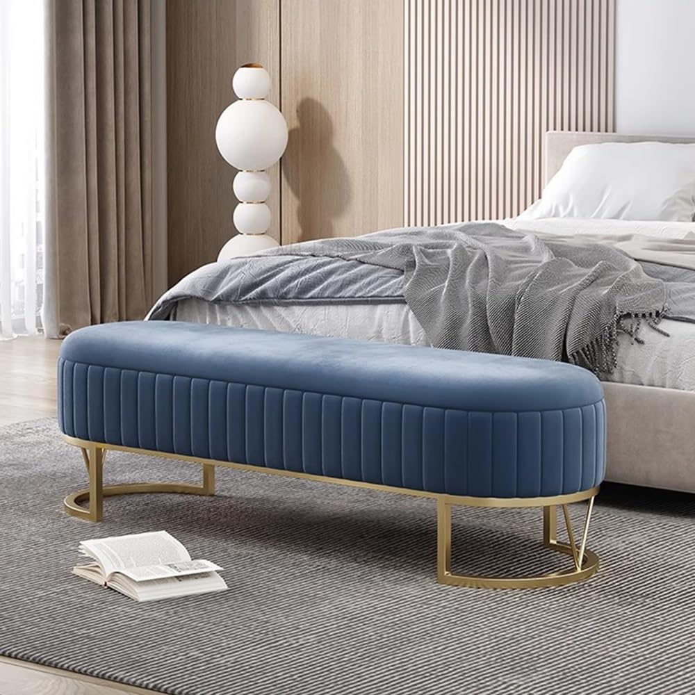 Modern Storage Bench Upholstered Bedside Stool with Metal Legs Modern for Living Room Entryway Entryway(Pink,Medium)