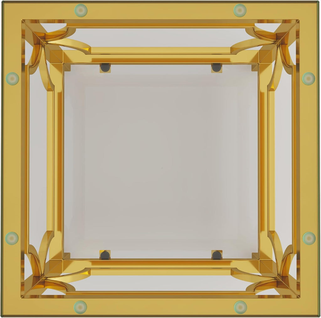 Modern 19.7" Square Glass Side Table for Living Room Luxury 2-Tier Storage End Table with Clear Tempered Glass Top and Gold Frame