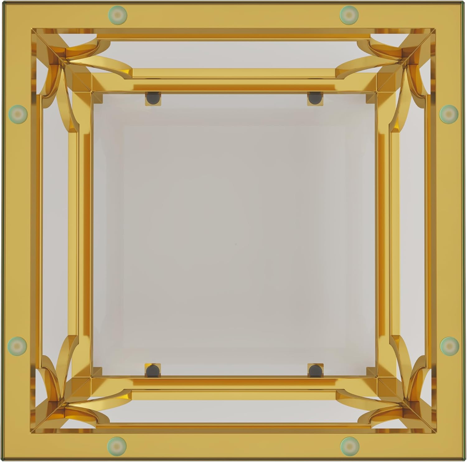 Modern 19.7" Square Glass Side Table for Living Room Luxury 2-Tier Storage End Table with Clear Tempered Glass Top and Gold Frame