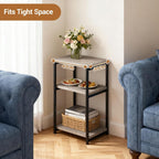 Garvee 3 Tier End Table, Tall Side Table with Storage, Telephone Tables with Metal Frame Small Nightstand for Small Spaces for Living Room Bedroom Sofa Couch Hall Easy Assembly Gray