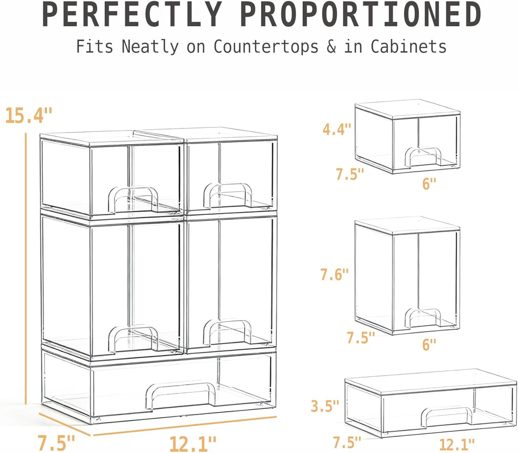 Baby Bottle Organizer, Large Capacity Stackable Acrylic Storage with Non-Slip Pads, for Baby Bottles, Pump Parts, Kitchen Countertop, Pantry, Vanity, 5-Piece