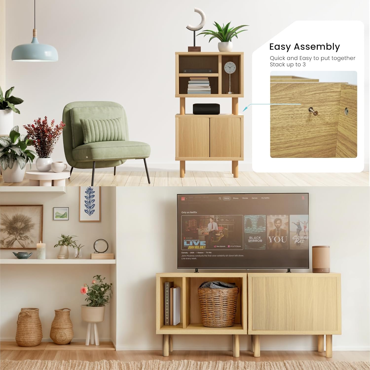 Home Zone Living Stackable Storage Cube End Table with Door or Shelf Options, Modular Bookshelf or Side Table for Living Room or Office