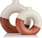 Terracotta Vase Decor Donut Vase Set of 2 - Circle Hollow Vases, Modern Matte Ceramic Vases for Entryway Living Room Bedroom Dining Table Centerpiece Office Home Decor