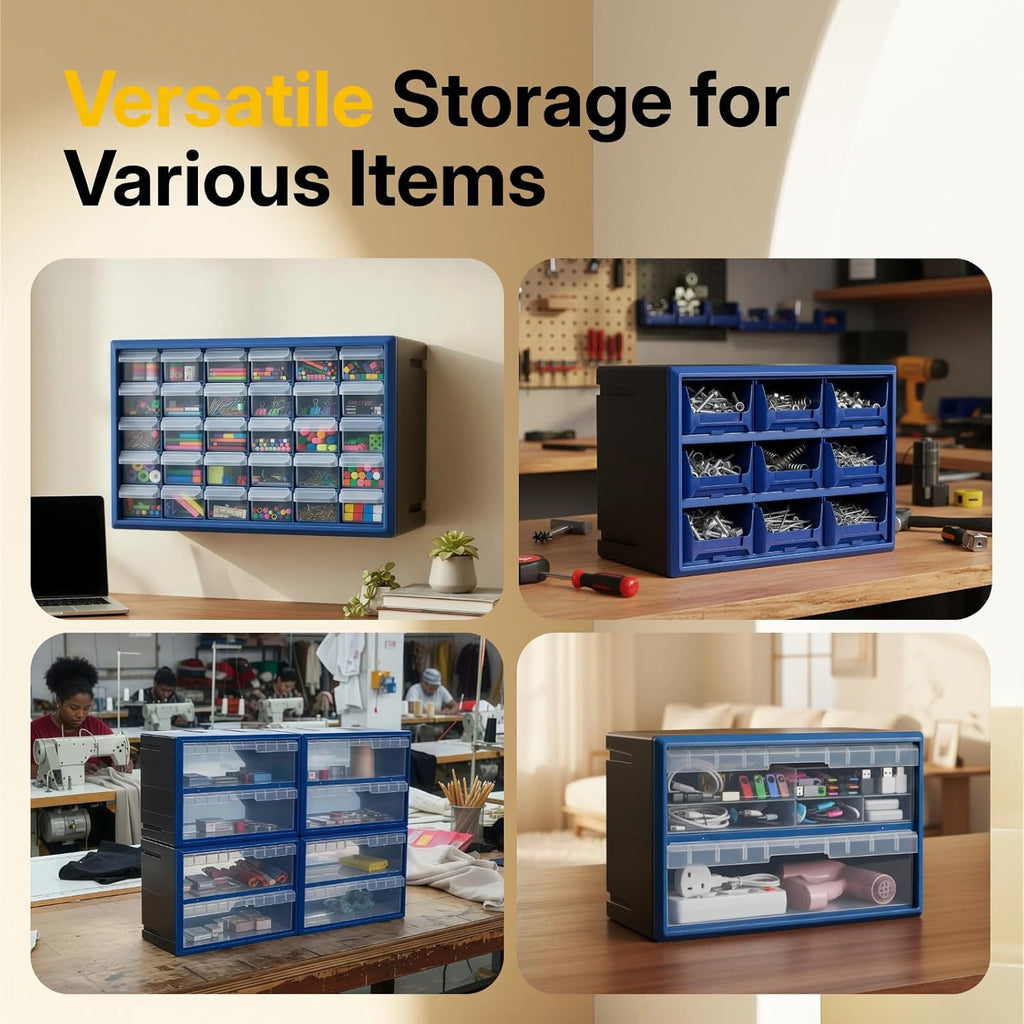 Northsky 9-Drawer Plastic Storage Drawers, Small Parts Organizer, Stackable Teacher Toolbox for Hardware, Screws, Nuts & Bolts, Stickers, Beads, Building Bricks, Garage Storage，14.17 × 7.09 × 9.45