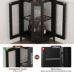 Airynee Corner Bar Cabinet with Power Outlet, 5-Tier Corner Wine Cabinet with Led Strip and Glass Holder, Industrial Tall Liquor Cabinet Bar Wine Rack for Home，Black