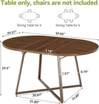 LITTLE TREE 59-Inch Oval Wooden Dining Table for 4-6, Kitchen Round Table with Metal Cross Base, Modern Farmhouse Dining Table for Small Space, Dining Room, Apartment, Living Room, Walnut (Table Only)