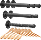 Cast Iron Wall Mounted Clothes Rack, Heavy Duty Industrial Pipe Clothing Rack for Hanging Clothes, Garment Racks for Wardrobe Organizers and Storage, DIY Closet Rods Closet Bar (Black 6 Pack, 12 in)