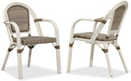 PURPLE LEAF Rattan French Bistro Armchairs Set of 2, White Finish, Brown | Paris Cafe Inspired Design, Supportive Seat for Comfort, Easy Move Aluminum Build, Easy Cleaning Less Hassle, Stackable