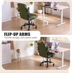 Leather Executive Office Chair - Ergonomic Computer Chair with Flip-up Arms Comfy PU Leather Home Desk Chairs Mid Back Support Adjustable Height Tilt Lock Swivel Rolling Wheels, Green