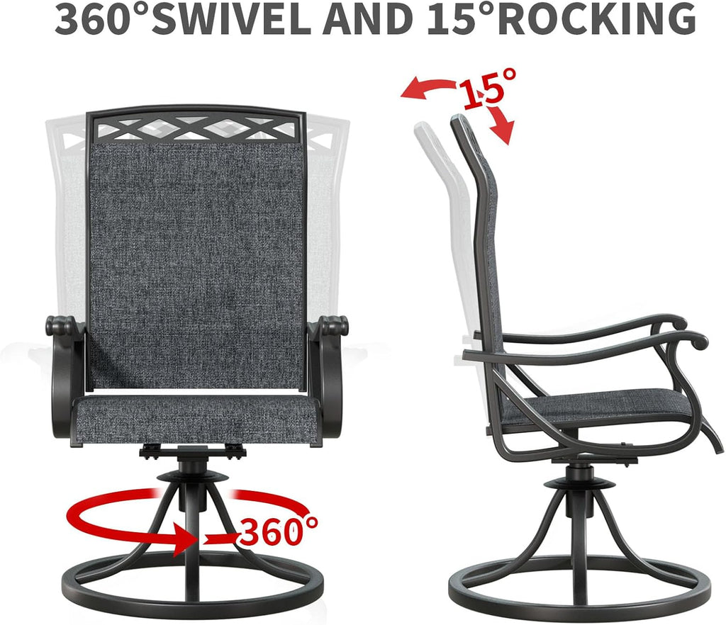 Patio Swivel Chair Set of 2, High Back Textilene Patio Chairs, Swivel Dining Chairs for Outdoor – 360° Swivel Rocker Chair, All-Weather Metal Frame for Porch, Garden, Deck, Poolside (Gray-2, 2PC)