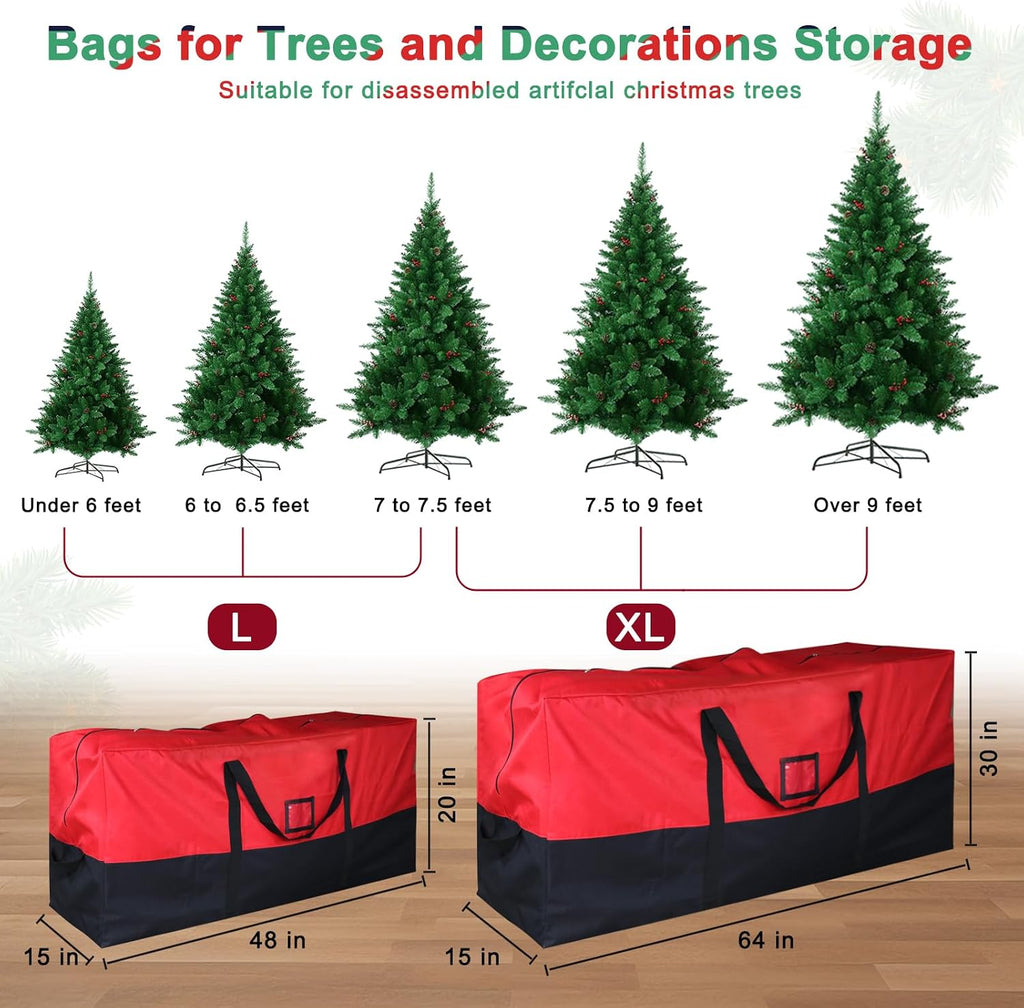Christmas Tree Storage Bag, 600D Oxford Extra Large Moving Bags, Fits Up to 7.5 Ft Artificial Trees, Skeleton Storage, Waterproof Christmas Decorations Storage Bags with Zippers & Card Slot