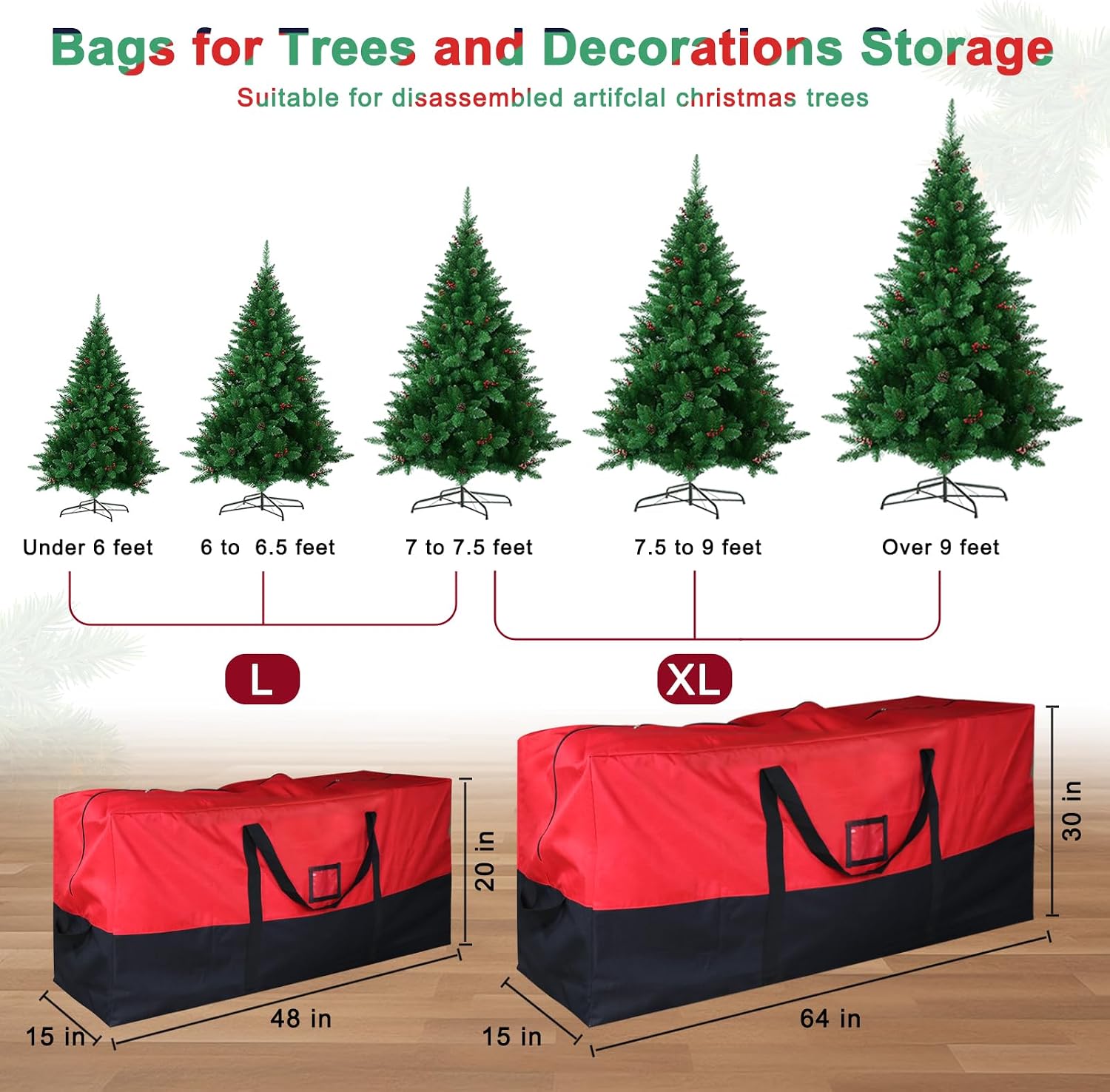 Christmas Tree Storage Bag, 600D Oxford Extra Large Moving Bags, Fits Up to 7.5 Ft Artificial Trees, Skeleton Storage, Waterproof Christmas Decorations Storage Bags with Zippers & Card Slot