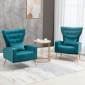 Button-Tufted Velvet Accent Chairs Set of 2, Mid Century Modern Living Room Chair with High Wingback, Upholstered Arm Chair with Metal Gold Legs for Bedroom, Club, Teal Blue