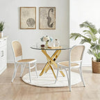 35.4 Inch Glass Dining Table for 4, Modern Round Kitchen Table with Gold Legs, Spacious Dining Room Furniture for Apartments, Studio, and Open Kitchen & Dining Areas
