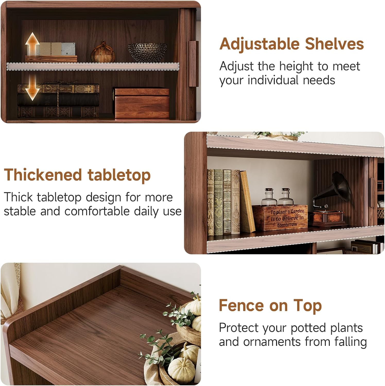 ONBRILL 51.2" Sideboard Buffet Cabinet with Outlet & 2Open Storage Spaces, Fluted Sideboard Cabinet with Sliding Door & Adjustable Shelves, Mid-Century Accent Coffee Bar Console Table with Wooden Feet