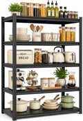 Kitchen Pantry Storage Shelves, 5-Tier Heavy Duty Metal Shelving Unit, Black Adjustable Deep Shelf Organizer for Pots, Pans, Food, and Pantry Items (5-45" W X 16" D X 71" H)