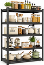 Kitchen Pantry Storage Shelves, 5-Tier Heavy Duty Metal Shelving Unit, Black Adjustable Deep Shelf Organizer for Pots, Pans, Food, and Pantry Items (5-45" W X 16" D X 71" H)