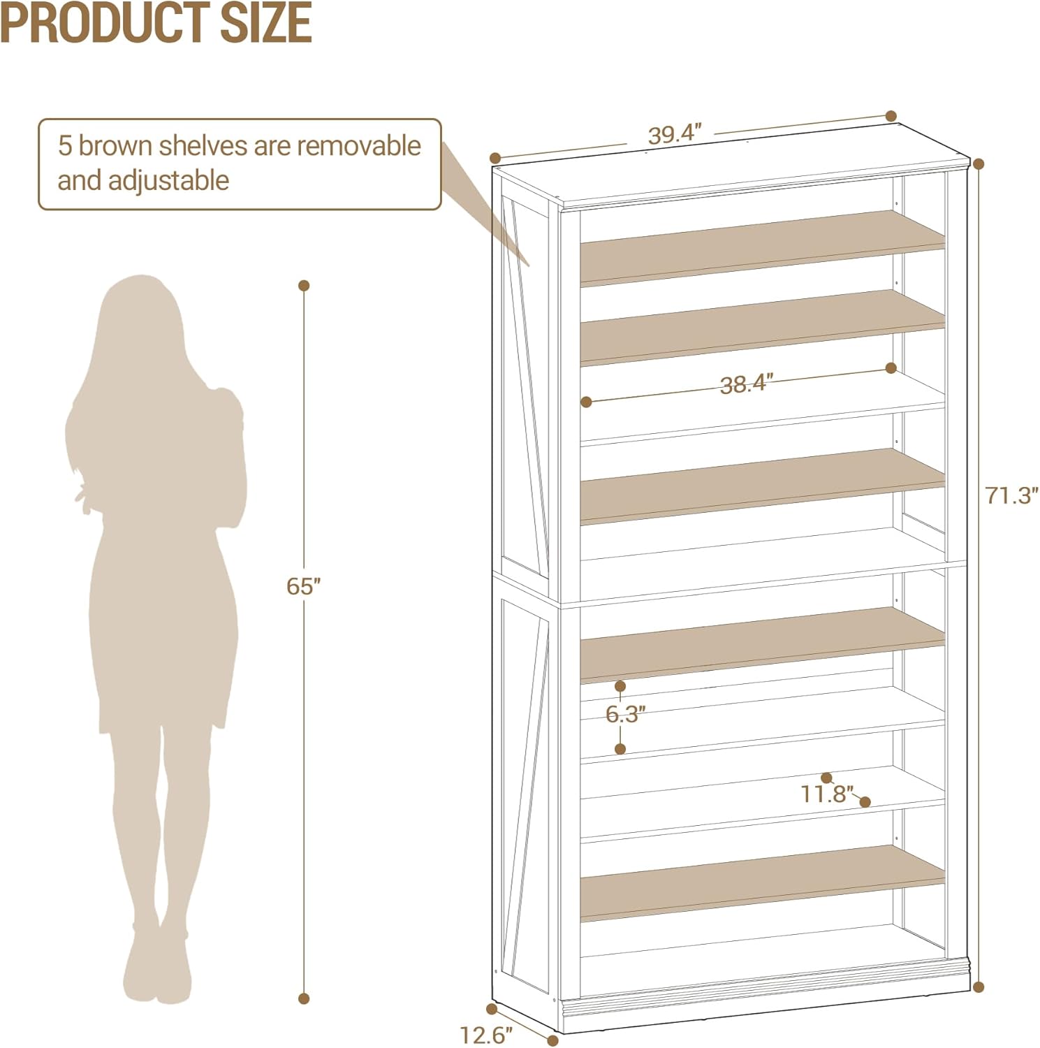 Hzuaneri Shoe Storage Cabinet, 10 Tiers Freestanding Shoe Cabinets, Wooden Shoes Rack with Cubby, 46-50 Pairs, Farmhouse Tall Shoes Cubby Organizer for Entryway, Living Room, White SR59803X
