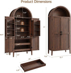 ONBRILL 71" Tall Arched Kitchen Pantry, Storage Cabinet Pantry with 2 Pull-Out Shelves, 6 Door Shelves, Organizer, Freestanding Morden Versatile Cupboard for Kitchen, Dining Room (Brown)