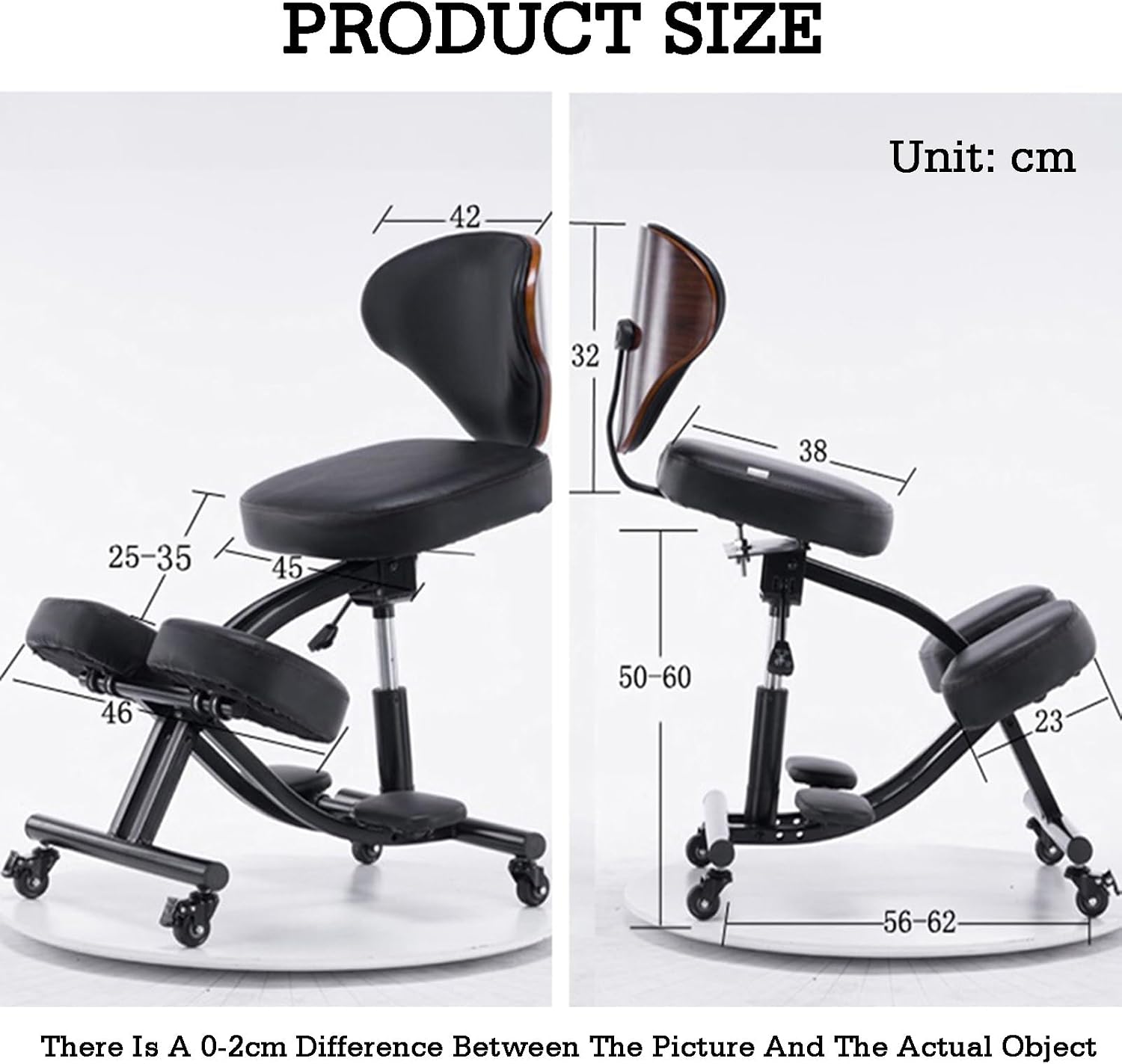 Rolling Ergonomic Posture Chair,Kneeling Chair with Backrest,50-60cm Adjustable Positions,Back Support for Office Home Classroom
