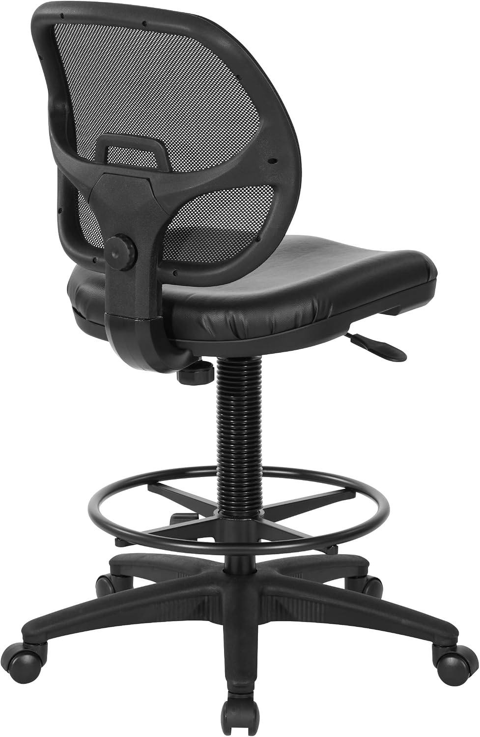 Office Star DC Series Deluxe Breathable Mesh Back Ergonomic Drafting Chair with Lumbar Support and Adjustable Footring, Black Vinyl